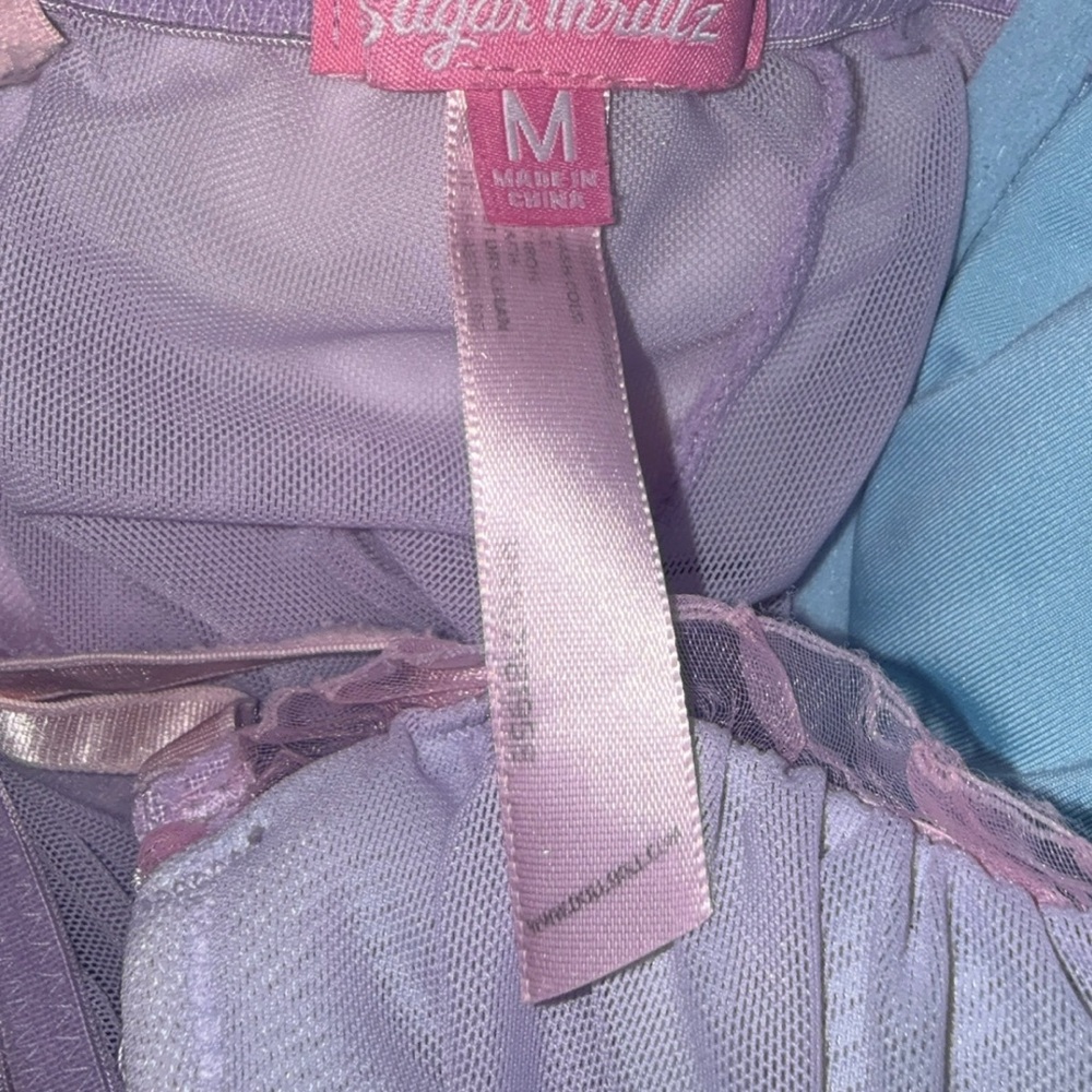 Frilly Micro Mesh Sugar Thrillz Corset Bustier Cotton Candy Pink Purple Cami med - Picture 6 of 8